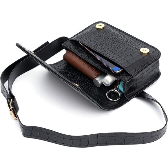 NWOT Women's Mini Waist Belt Bag/Fanny Pack in Black Crocodile Pattern - Picture 3 of 12